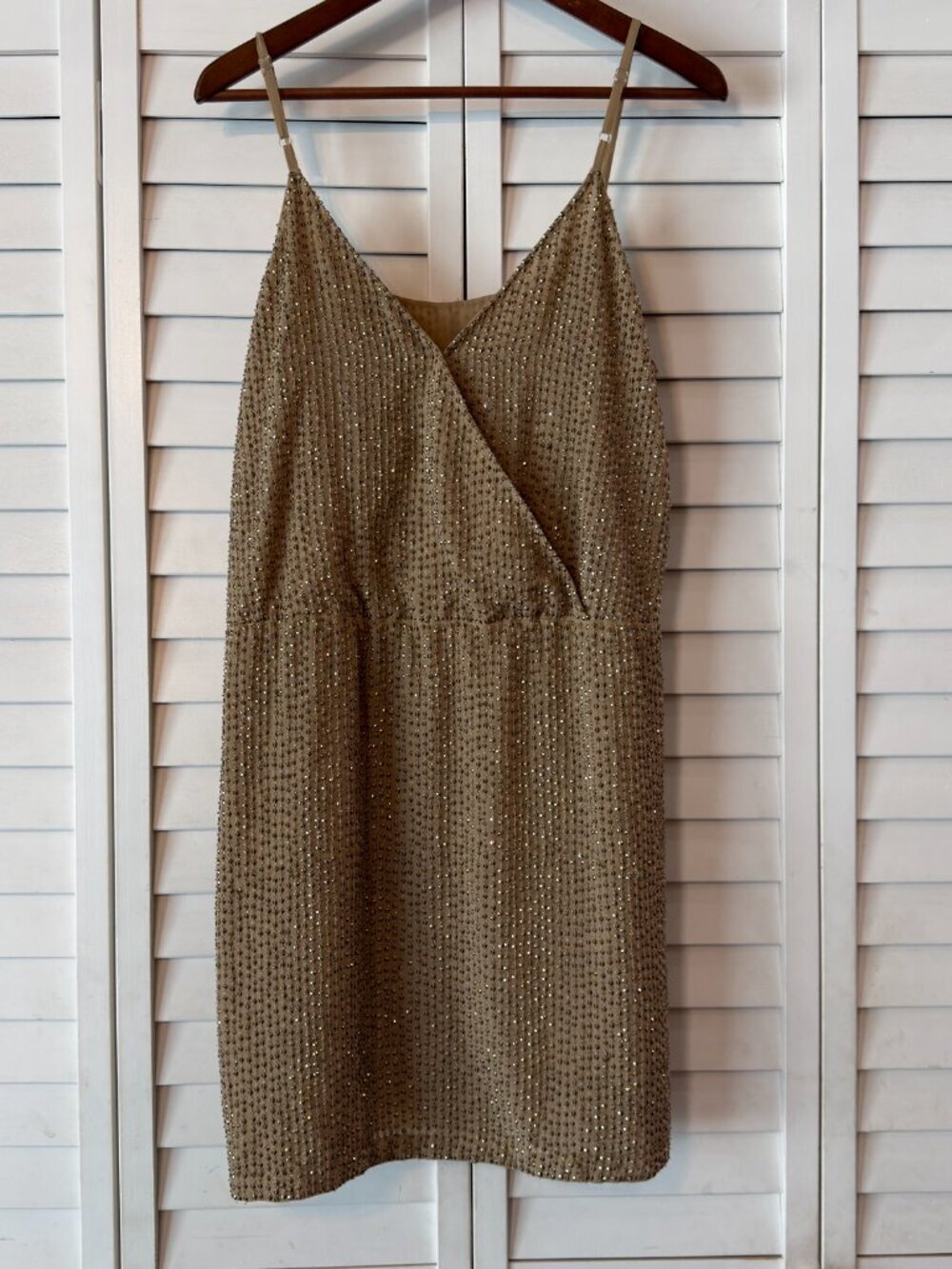 Aryn K Tan Beaded Sequin Spaghetti Strap Cocktail Dress - Size S - Picture 6 of 10